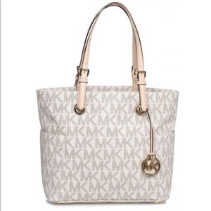 Michael Kors White Logo Jet Set Tote